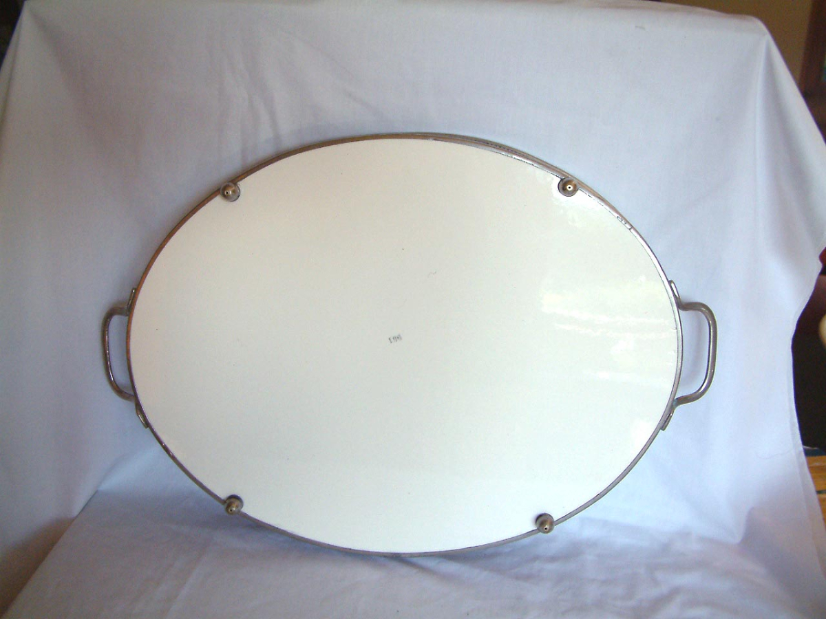 large circa 1910 German porcelain tray with metal gallery WMF